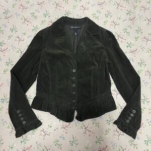 VTG INC Corduroy Jacket Green Med Button Front V Waist Victorian Cottage Preppy